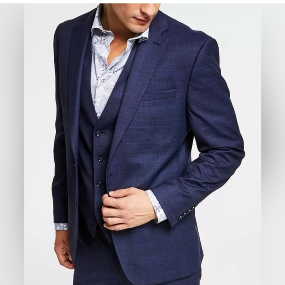 Bar III Men's Slim-Fit Blue Glen Plaid 2 Piece Suit - 46L